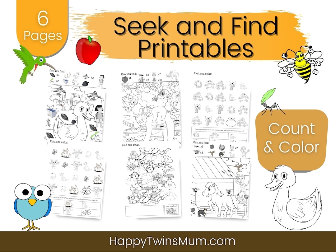 Seek And Find Printables For Kids 2 4 Hidden Objects For Kids Homeschooling Worksheets Coloring Activity Book Animals Counting Etsy