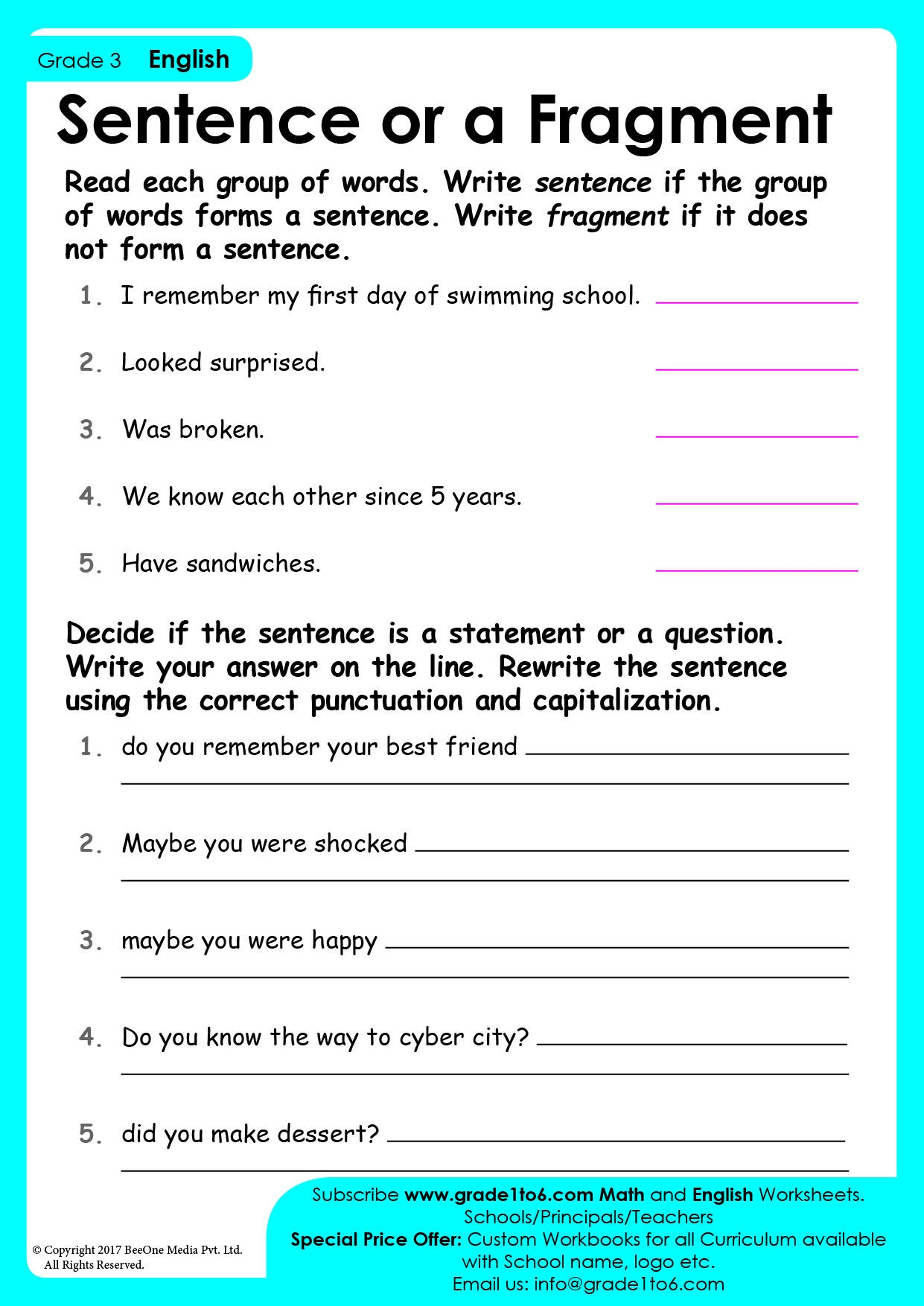 sentence or fragment worksheet