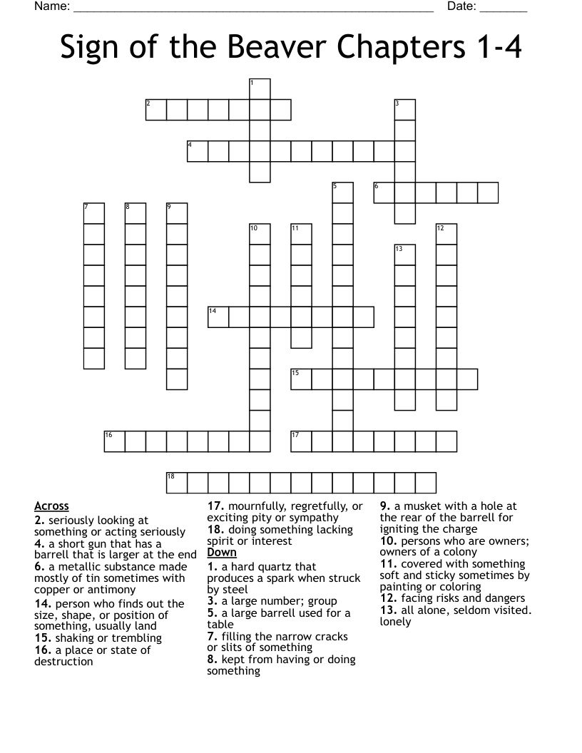 Sign Of The Beaver Chapters 1 4 Crossword WordMint