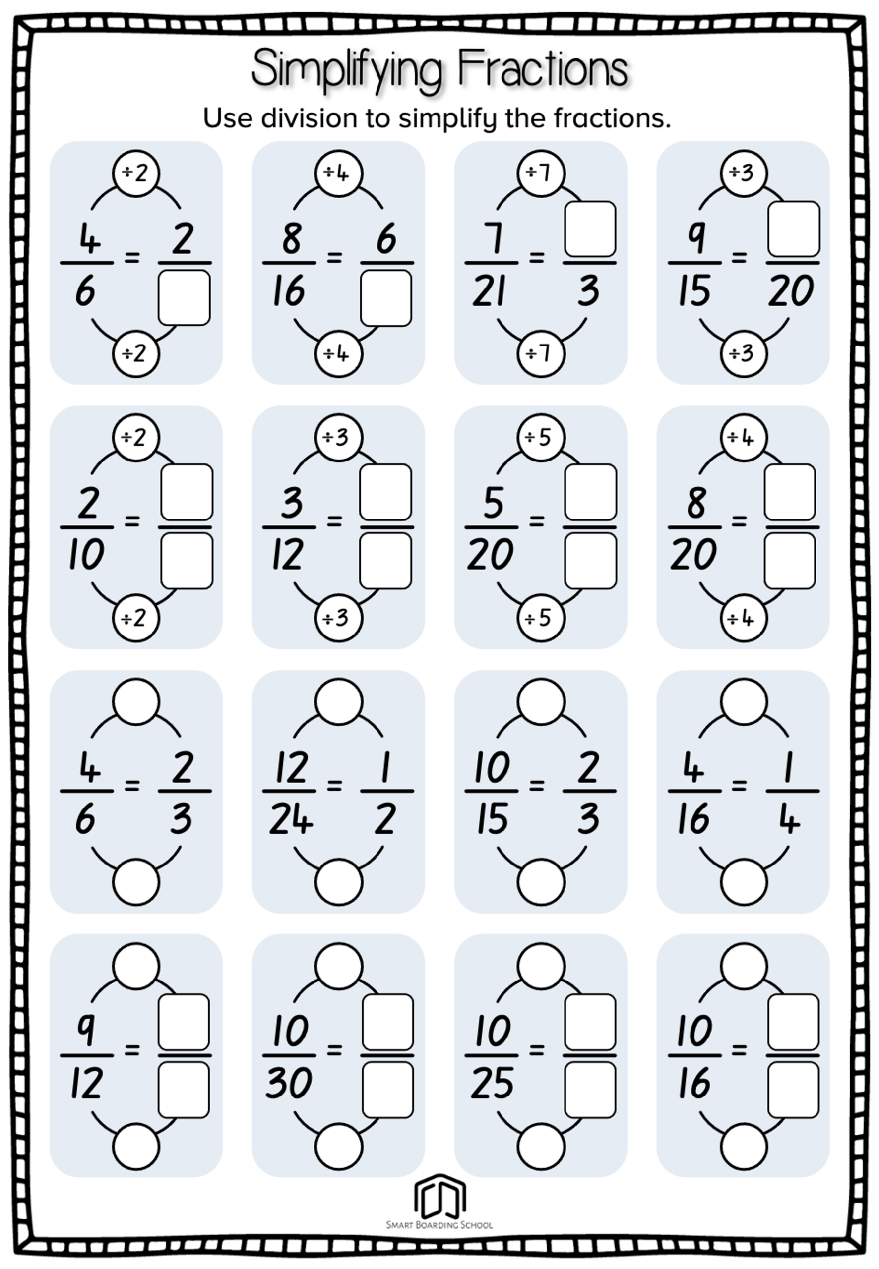 reducing fractions a worksheet reducing fractions a worksheet