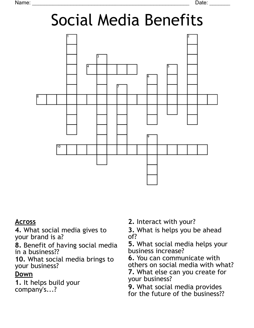 Social Media Benefits Crossword WordMint Social Media Benefits Crossword WordMint