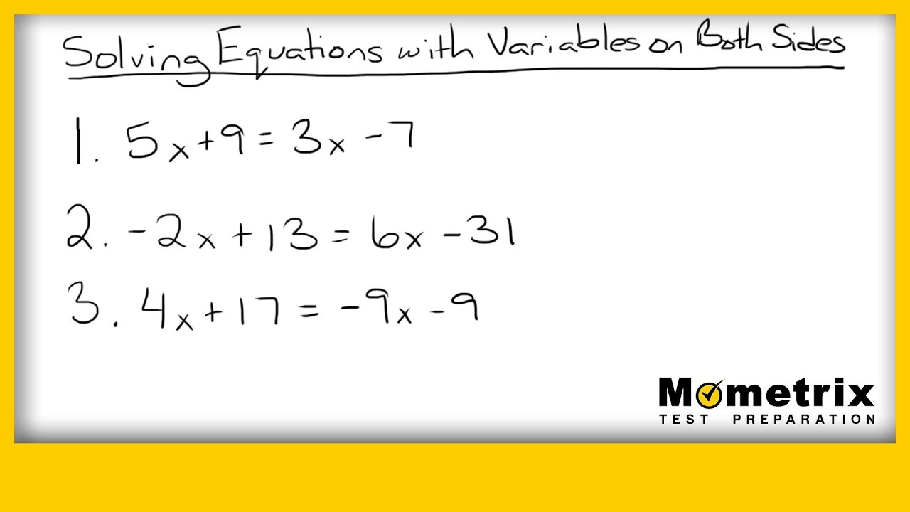 Solving Equations With Variables On Both Sides YouTube Solving Equations With Variables On Both Sides YouTube