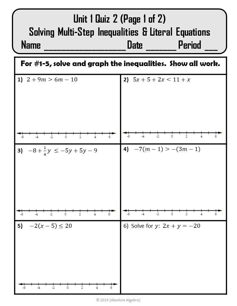 Solving Multi Step Equations And Inequalities Quiz Review Test Editable U1 Absolute Algebra Solving Multi Step Equations And Inequalities Quiz Review Test Editable U1 Absolute Algebra