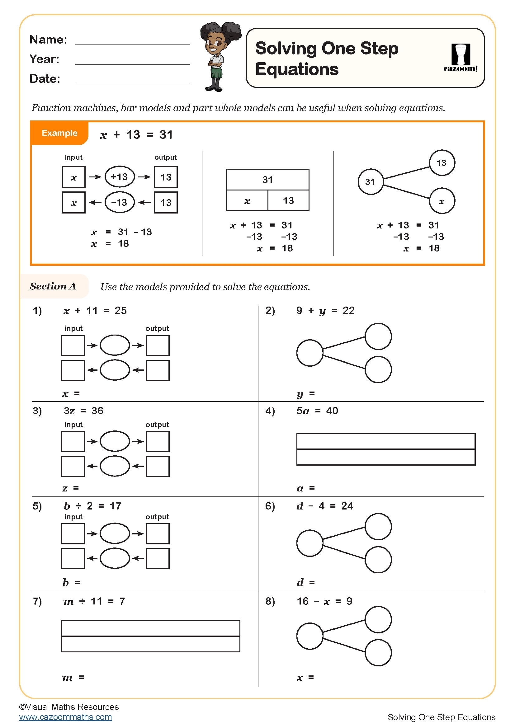 Solving One Step Equations Worksheet PDF Printable Algebra Worksheets Solving One Step Equations Worksheet PDF Printable Algebra Worksheets