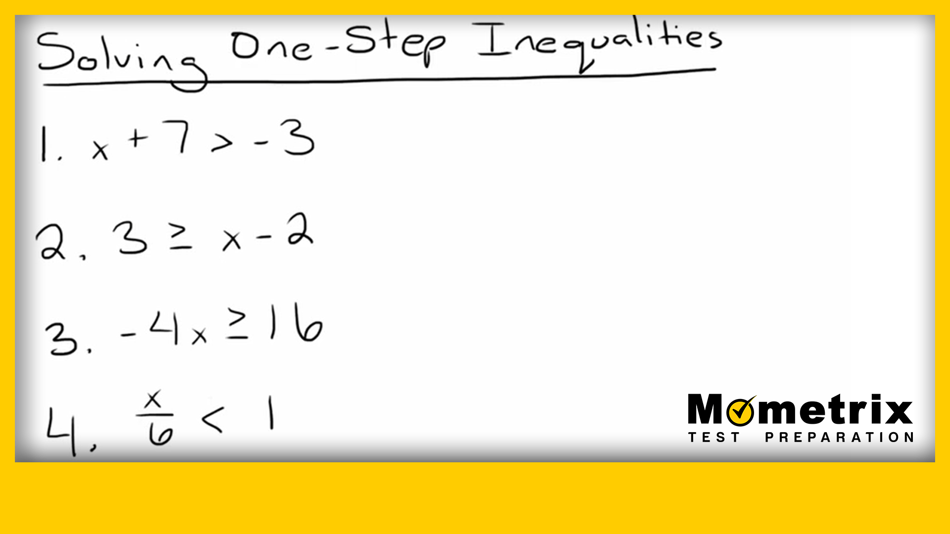 Solving One Step Inequalities PQ Video 