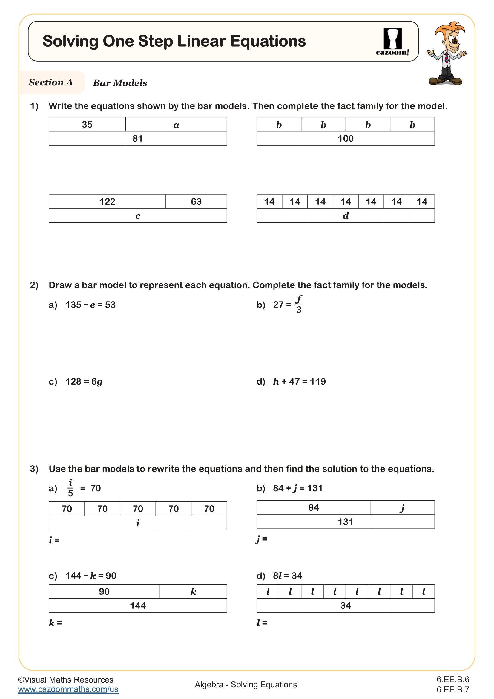 Solving One Step Linear Equations Worksheet Fun And Engaging 6th Grade And 6th Grade Algebra Worksheet
