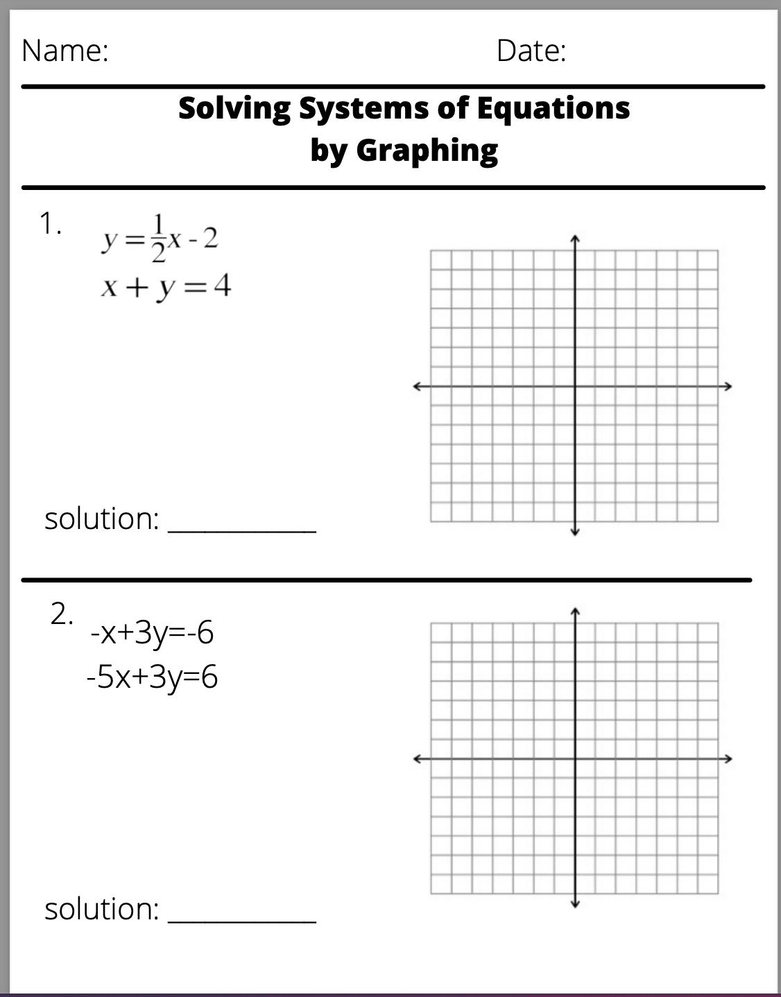 Solving Systems Of Equations By Graphing Worksheet Etsy New Zealand Solving Systems Of Equations By Graphing Worksheet Etsy New Zealand