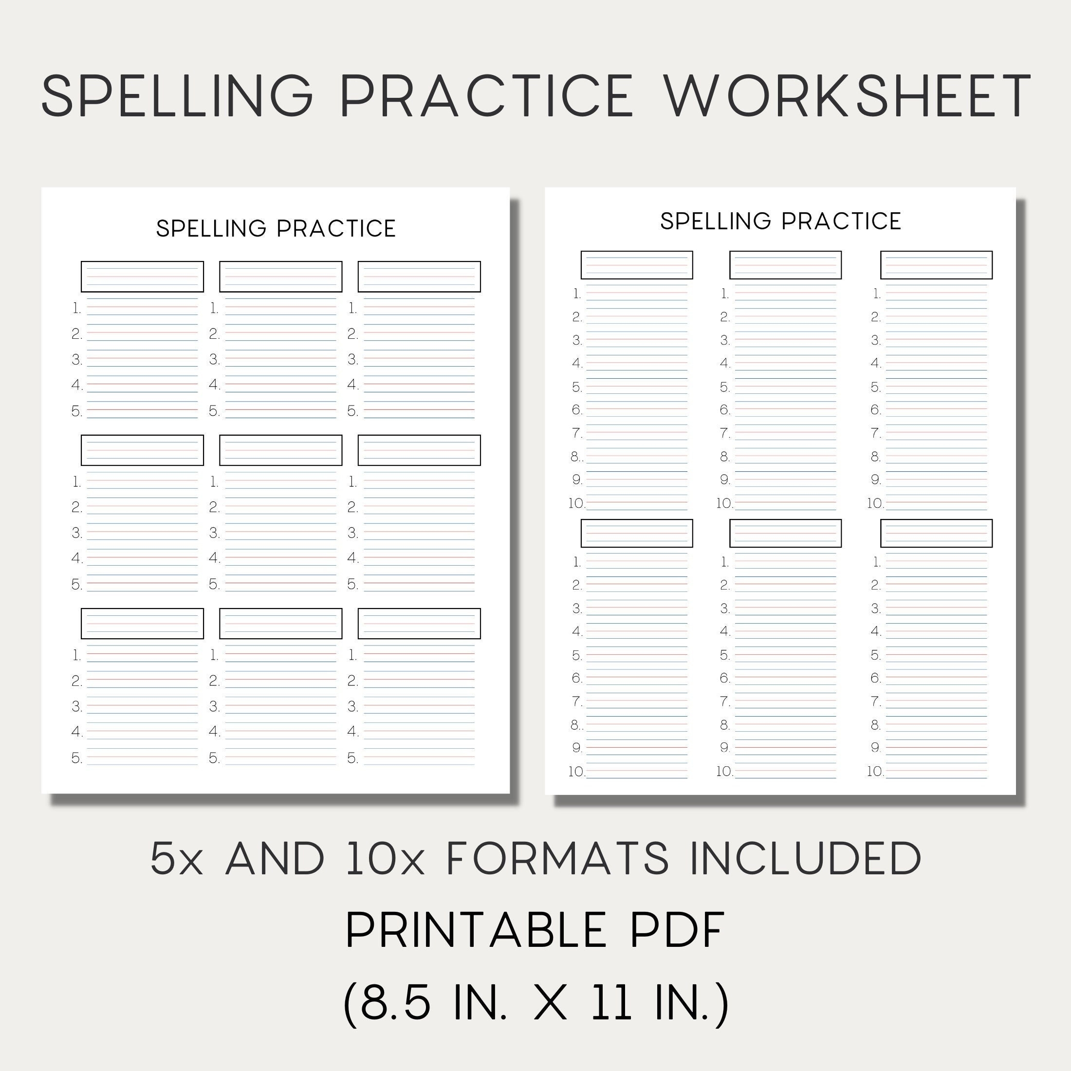 Spelling Handwriting Practice Sheet With Guidelines printable PDF Etsy