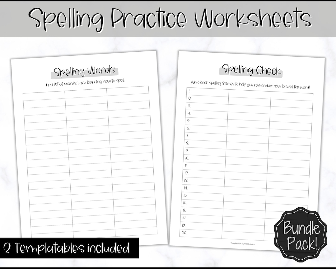 Spelling Practice Printable Spelling Words Sheets Sight Word Practice 1st Grade Worksheet Test Homeschool Teacher Etsy