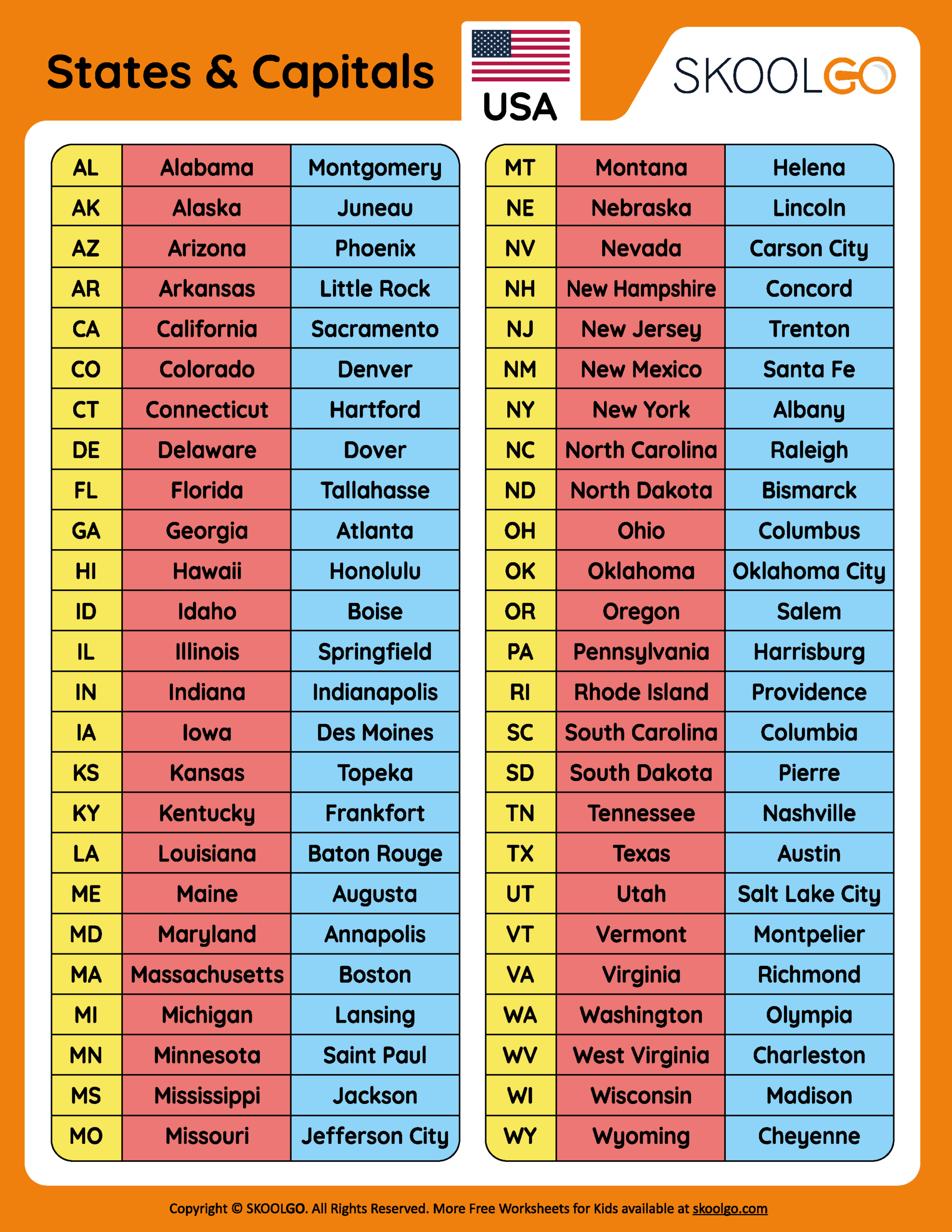 States And Capitals Free Worksheet For Kids SKOOLGO States And Capitals Free Worksheet For Kids SKOOLGO