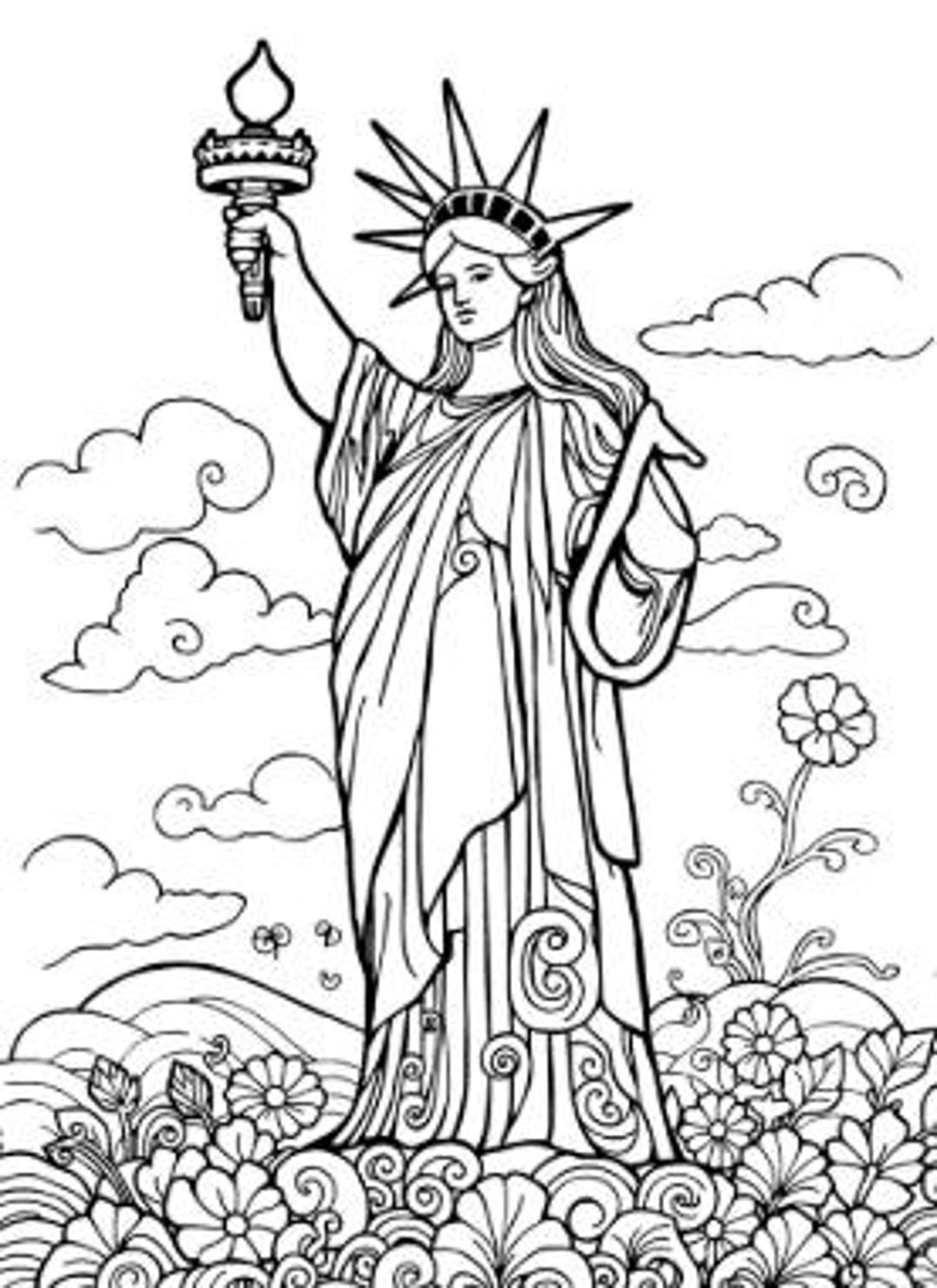 Statue Of Liberty Zentangle Coloring Pages EF2 Etsy