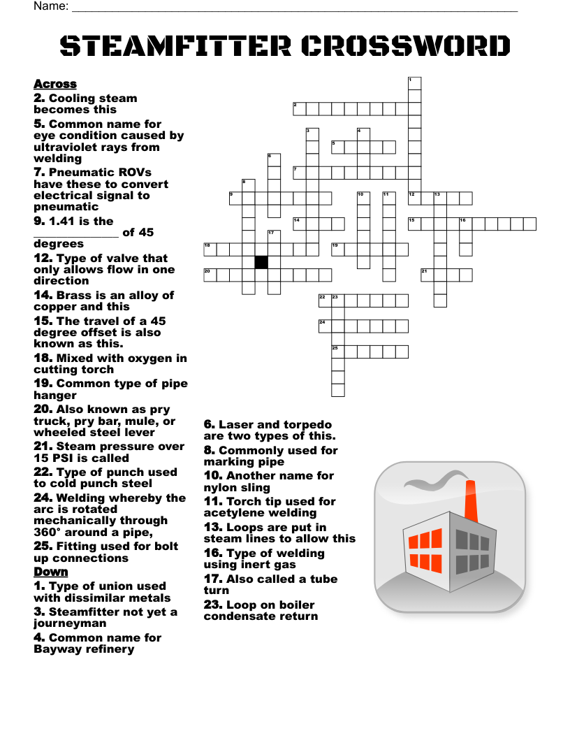 STEAMFITTER CROSSWORD WordMint STEAMFITTER CROSSWORD WordMint