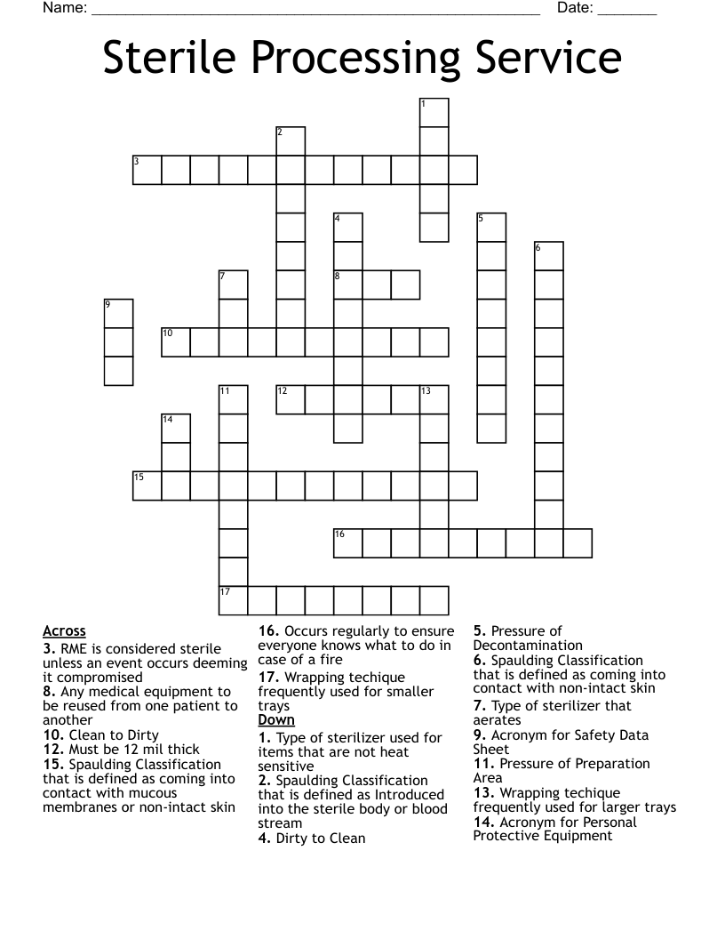 Sterile Processing Service Crossword WordMint Sterile Processing Service Crossword WordMint