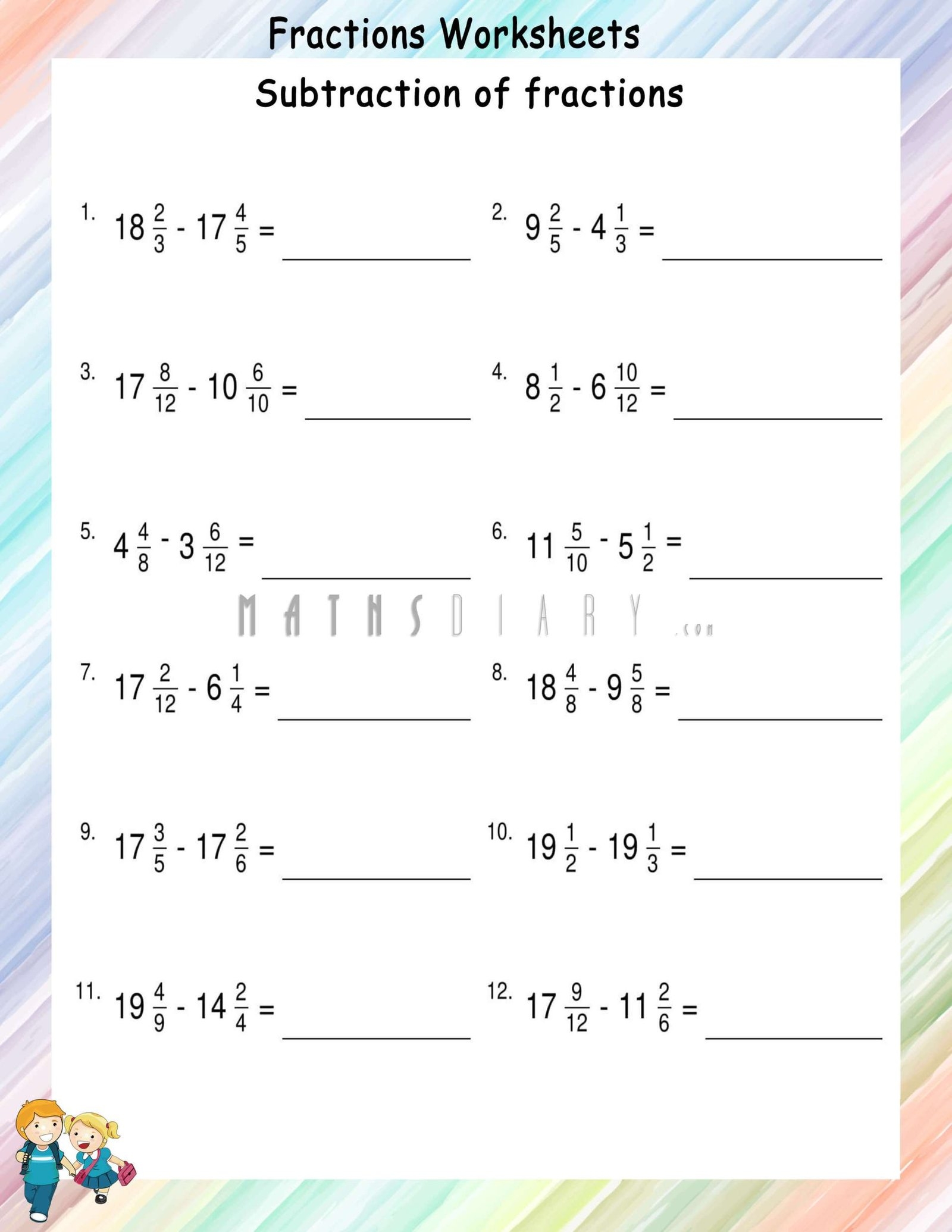 Subtraction Of Mixed Fractions Worksheets Math Worksheets MathsDiary Subtraction Of Mixed Fractions Worksheets Math Worksheets MathsDiary