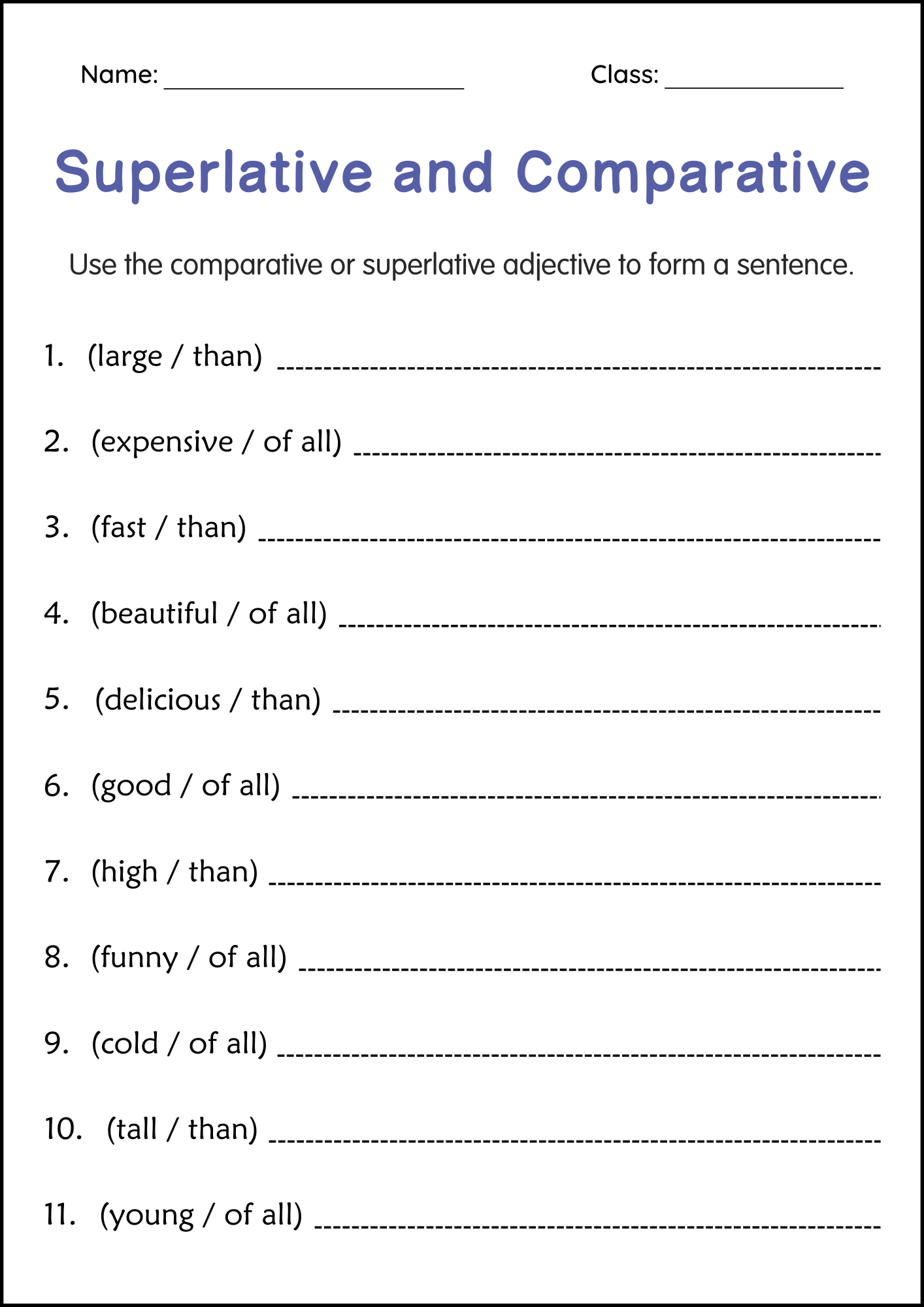 comparative and superlative worksheets comparative and superlative worksheets