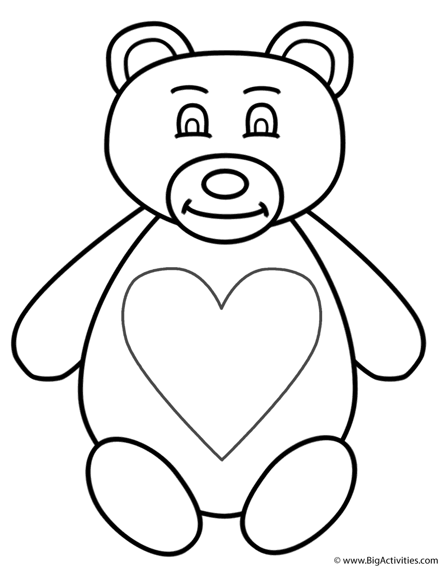 Teddy Bear With Large Heart Coloring Page Animals Teddy Bear With Large Heart Coloring Page Animals