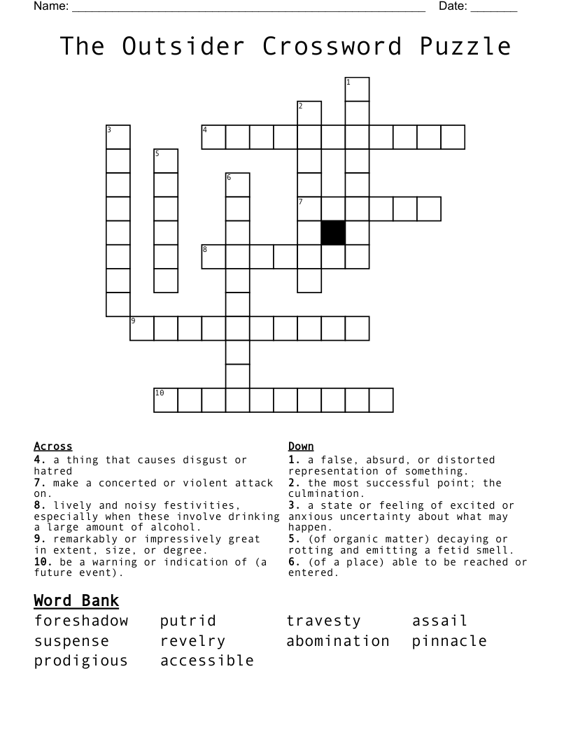 The Outsider Crossword Puzzle WordMint The Outsider Crossword Puzzle WordMint