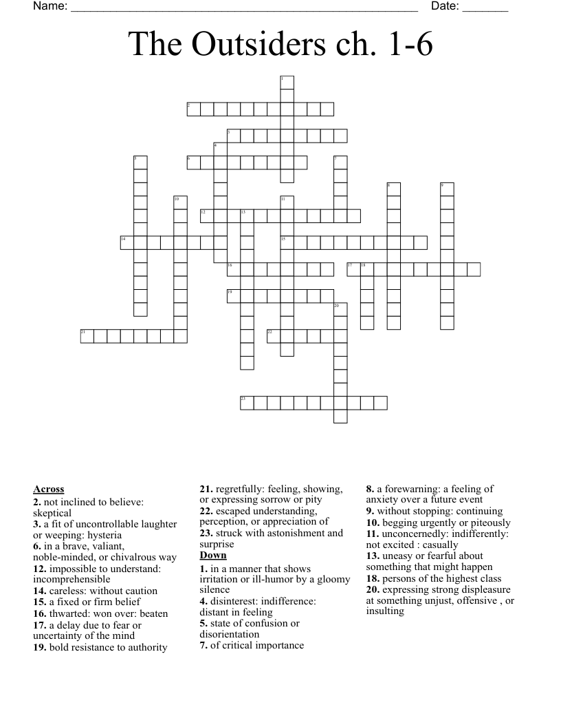 The Outsiders Ch 1 6 Crossword WordMint