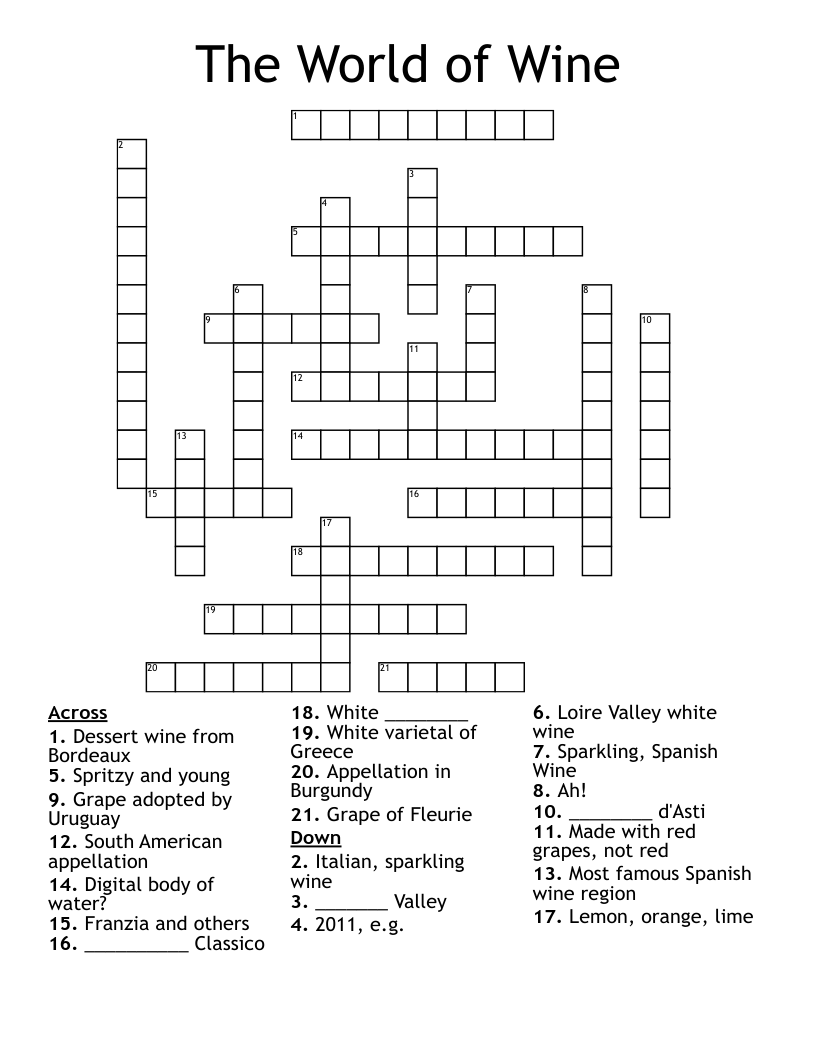 The World Of Wine Crossword WordMint