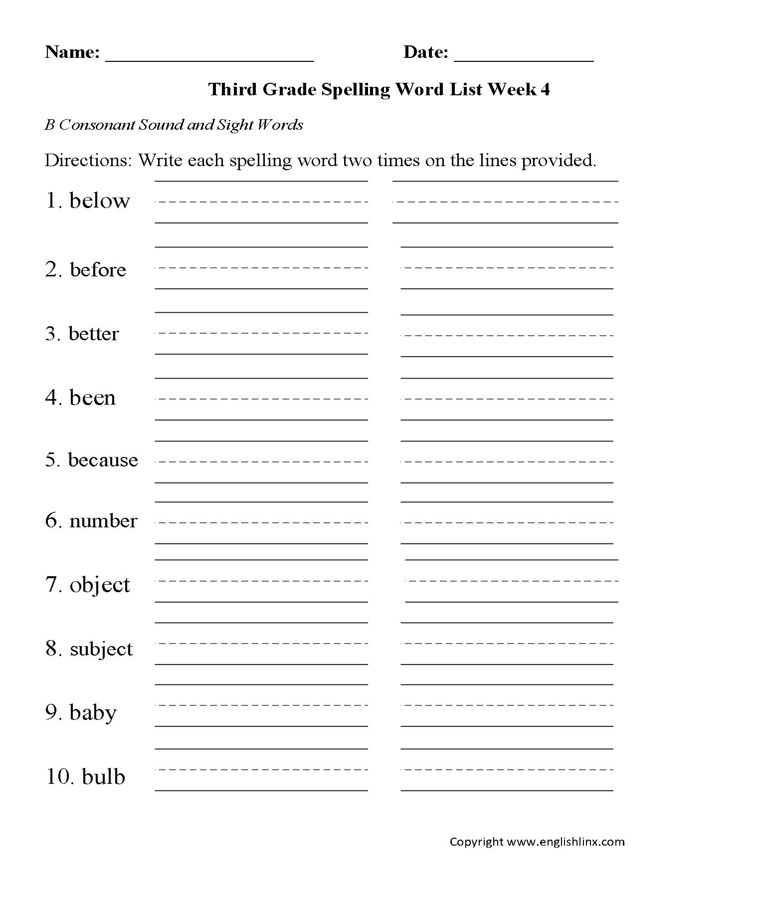 Third Grade Spelling Worksheets Printable Word Lists Practice Activities