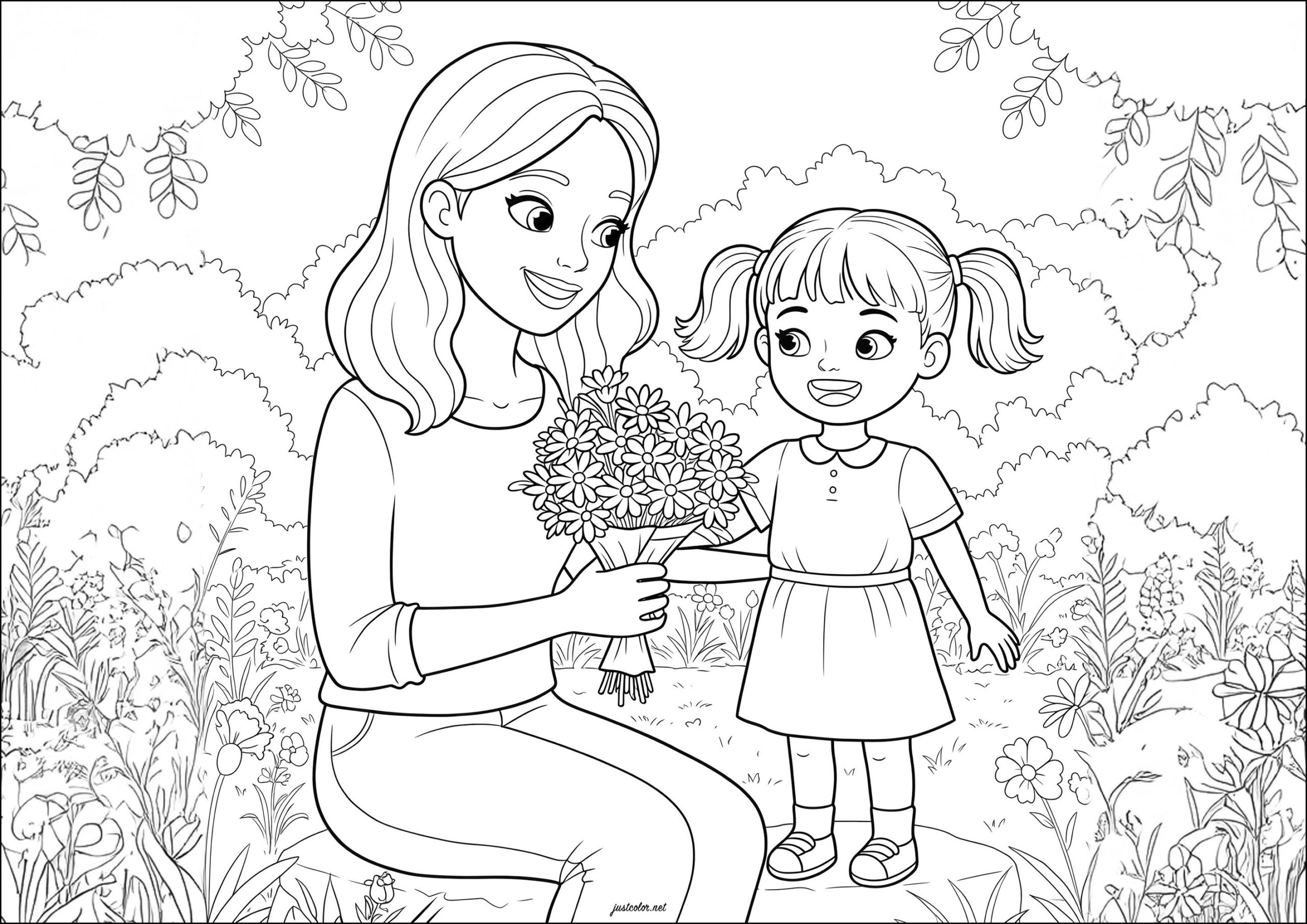 mom and daughter coloring pages
