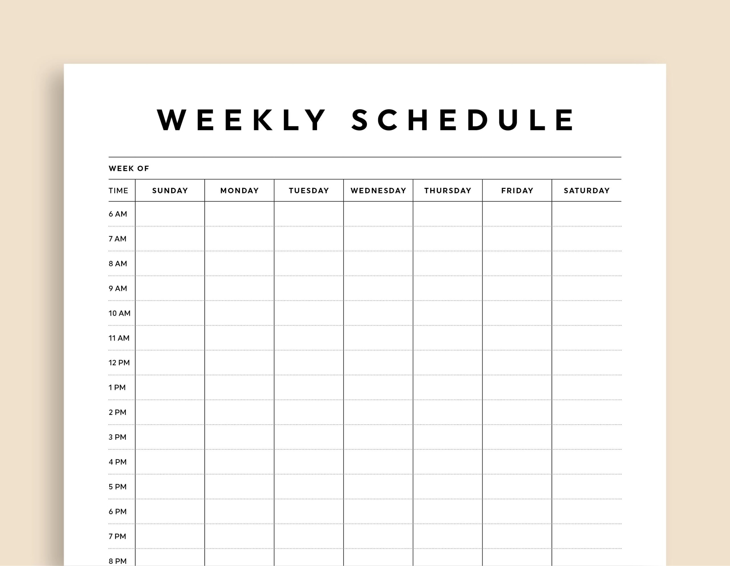 Time Block Planner Printable Hourly Weekly Schedule Daily Agenda Hourly Schedule Weekly Schedule Time Planner Sunday monday Start Etsy