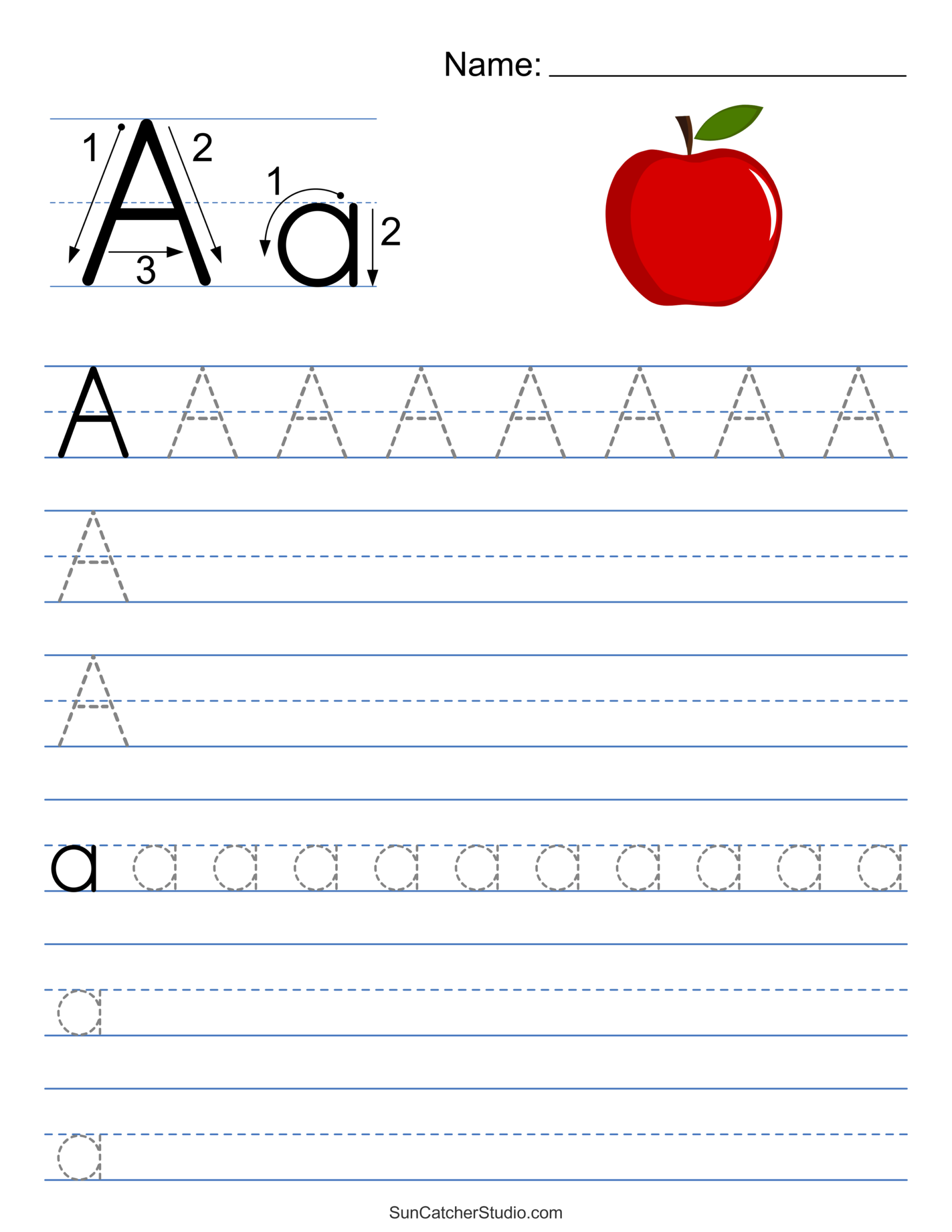 letter a practice sheets