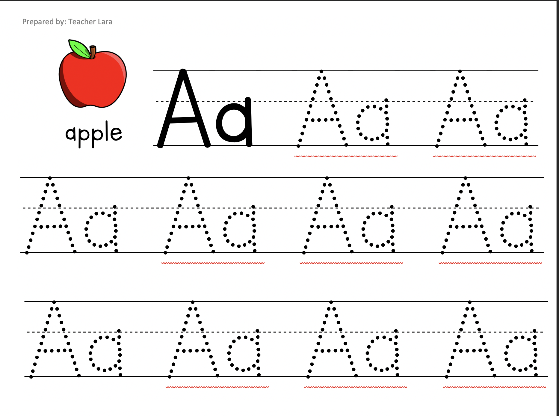 tracing the letter a