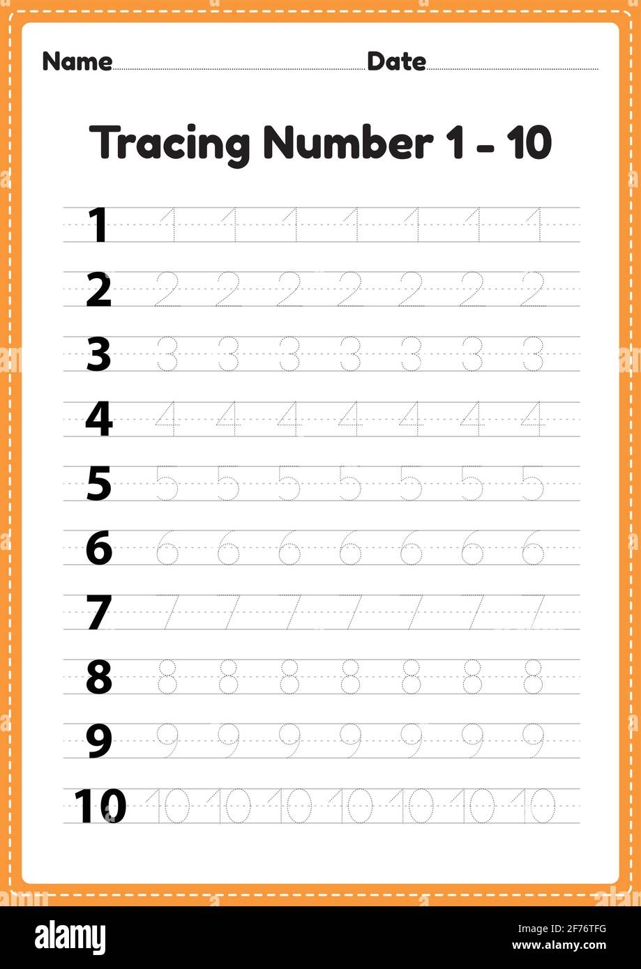 Tracing Number 1 10 Worksheet For Kindergarten And Preschool Kids For Educational Handwriting Practice In A Printable Page Stock Vector Image Art Alamy