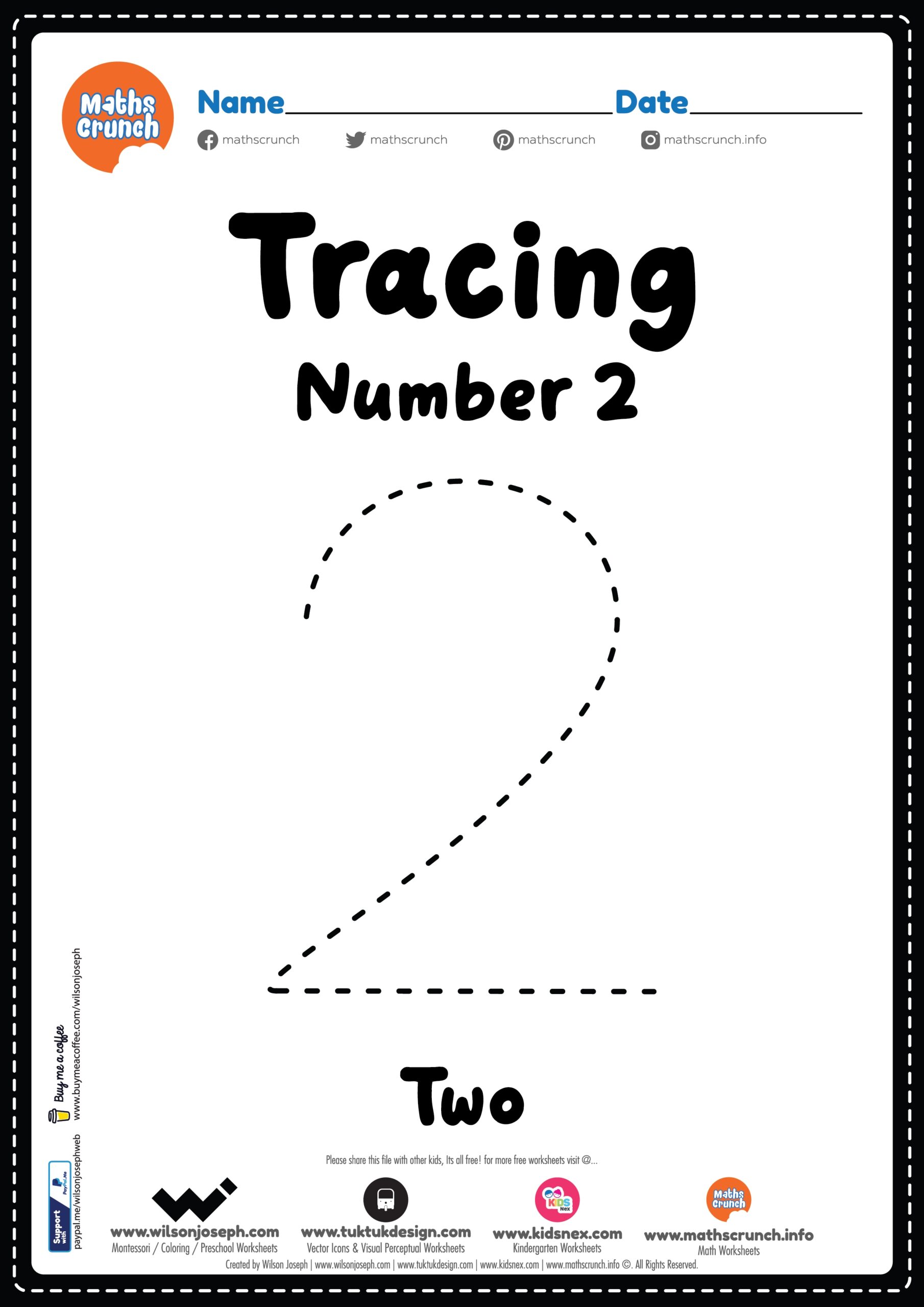 Tracing Number 2 Worksheet For Kids Free Printable PDF