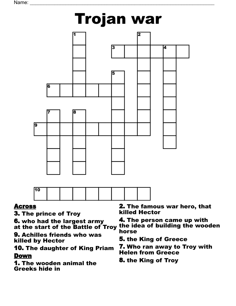 Trojan War Crossword WordMint Trojan War Crossword WordMint