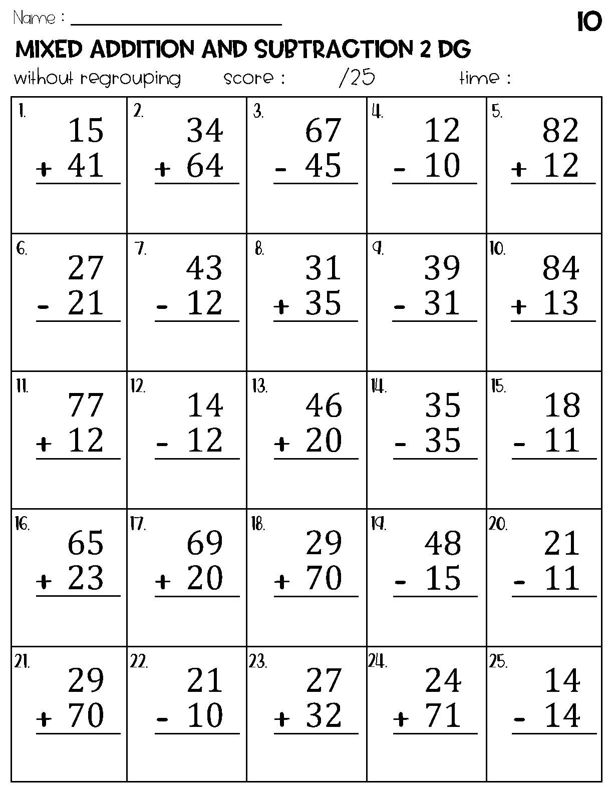 addition and subtraction worksheets