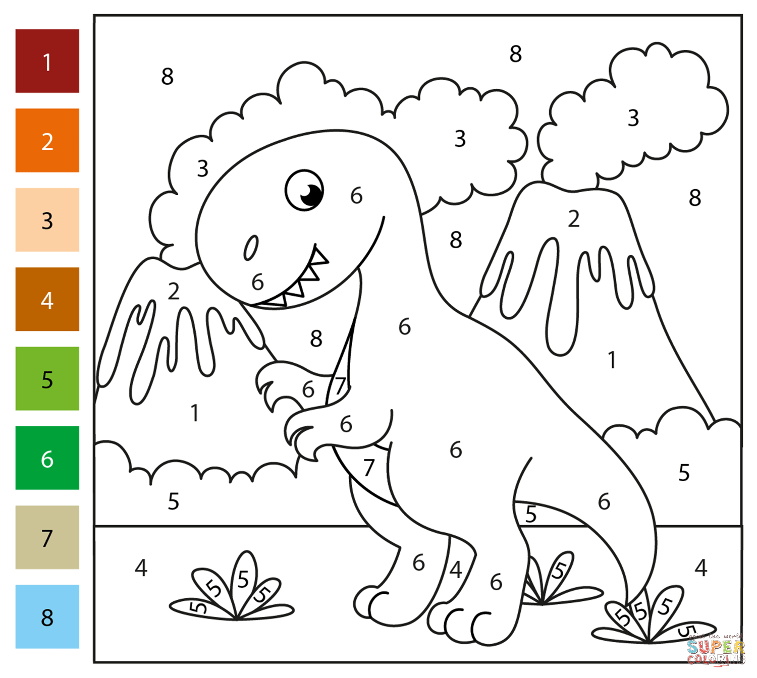Tyrannosaurus Color By Number Coloring Page Free Printable Tyrannosaurus Color By Number Coloring Page Free Printable