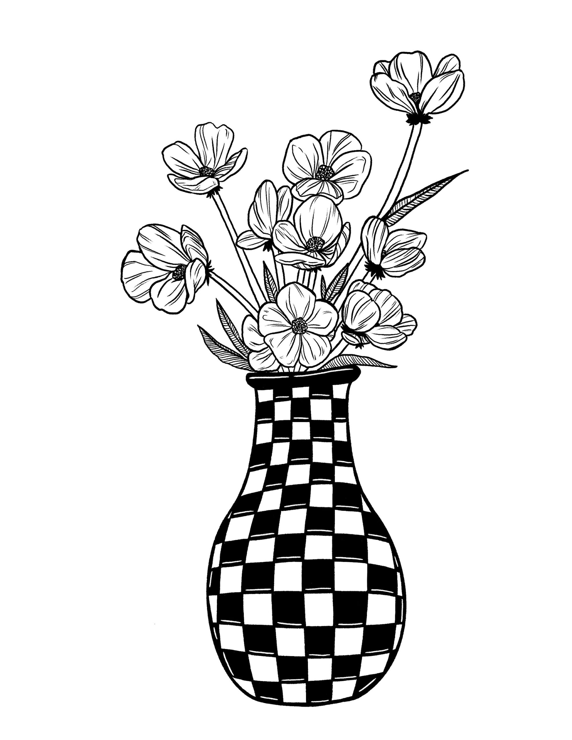 Vase Of Flowers Digital Coloring Page For Kids And Adults Instant Download Printable Etsy