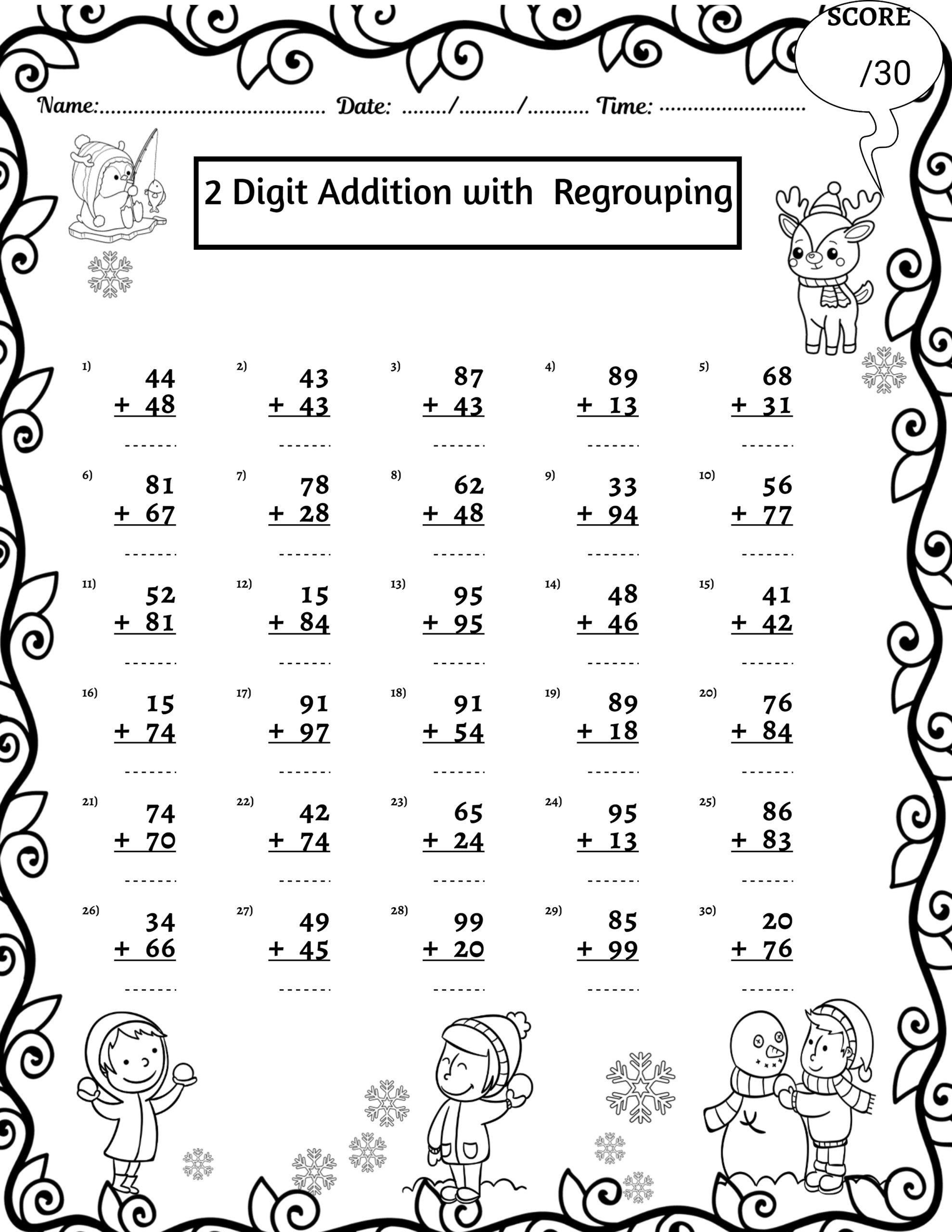 2 digit addition subtraction worksheets