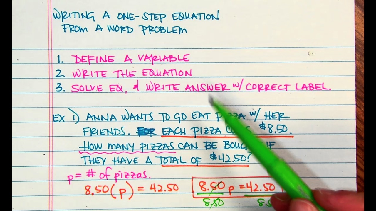 Writing A One Step Equation From A Word Problem YouTube