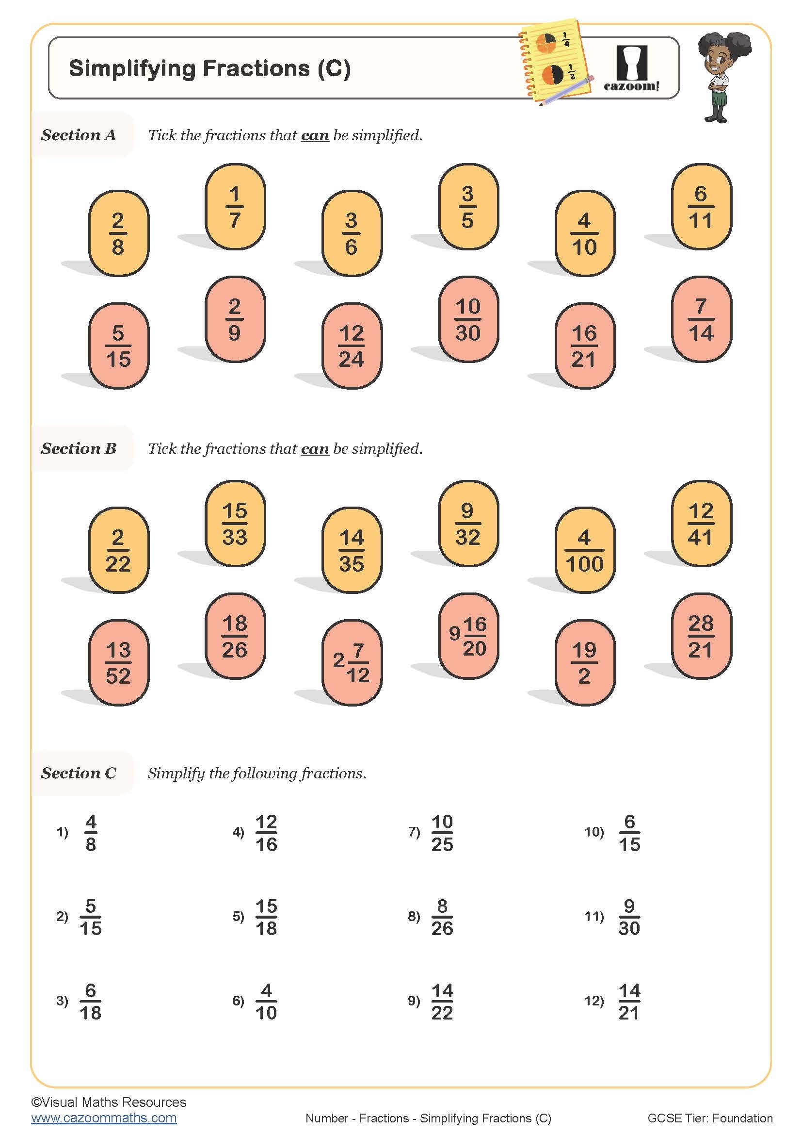 simplifying fractions activity sheet simplifying fractions activity sheet