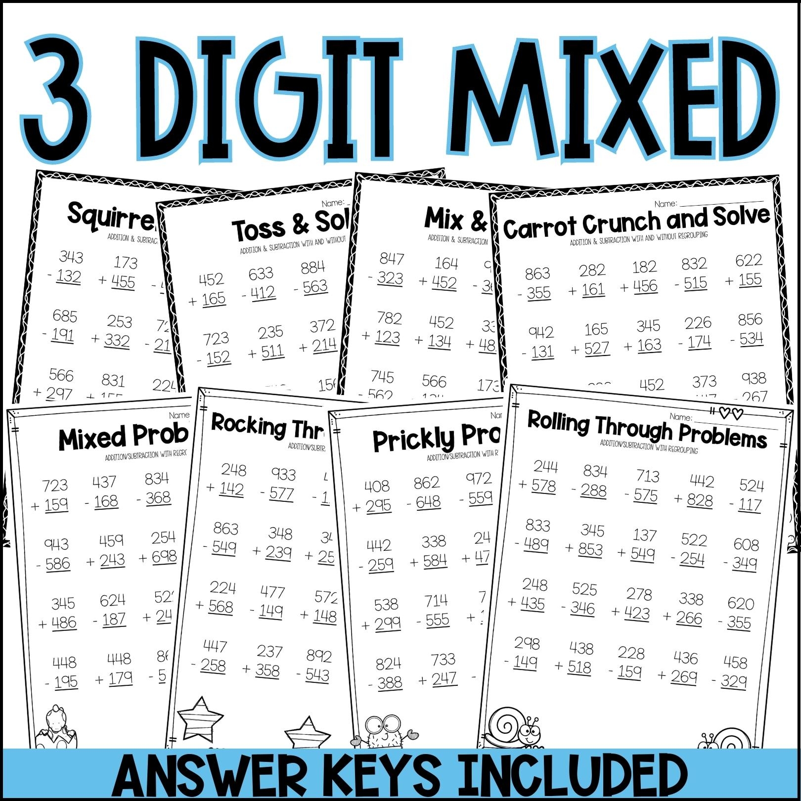 2 And 3 Digit Addition And Subtraction Worksheets BUNDLE The Mountain Teacher