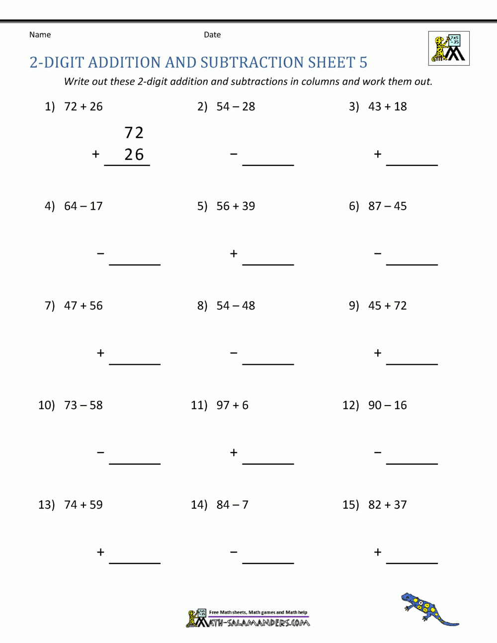 2 Digit Addition And Subtraction Worksheets