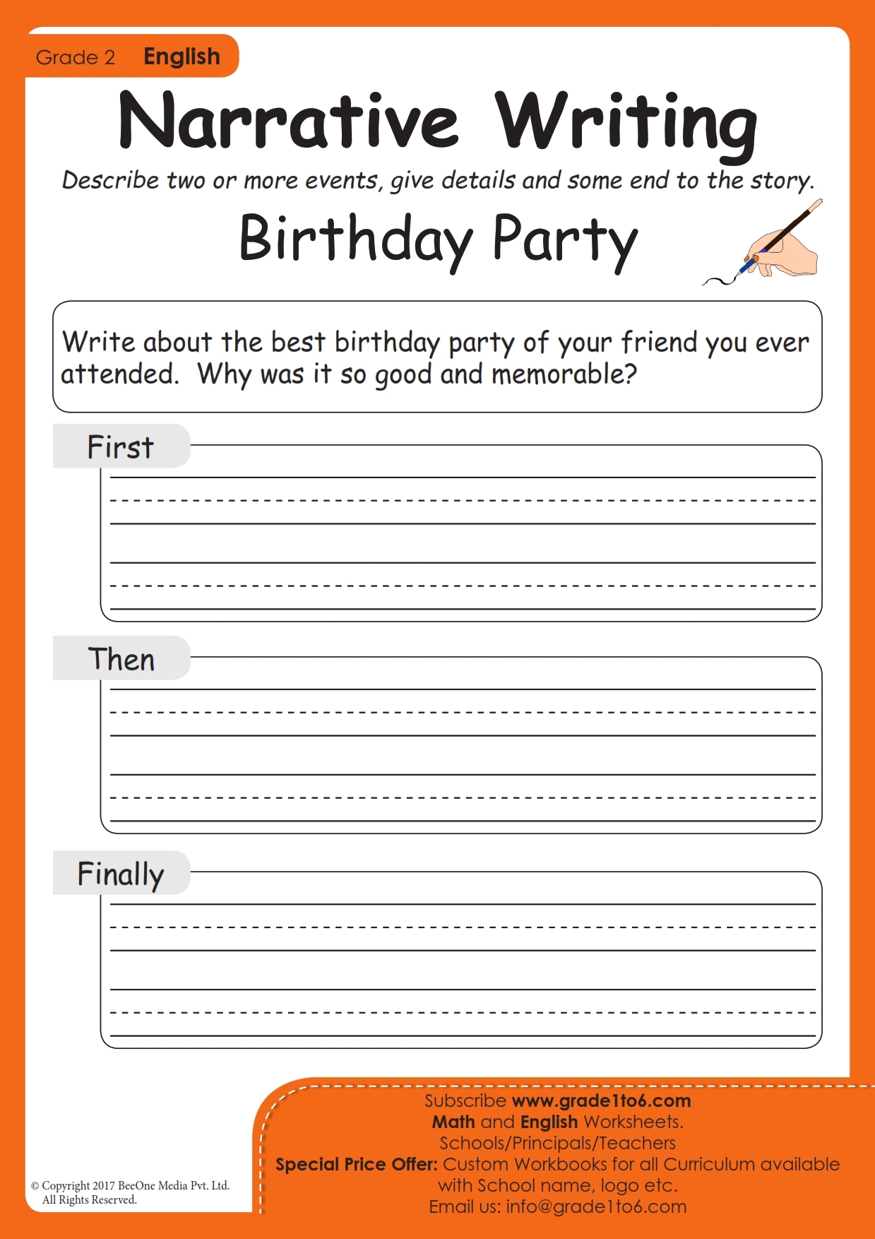 2nd Grade Narrative Writing Worksheets Grade1to6