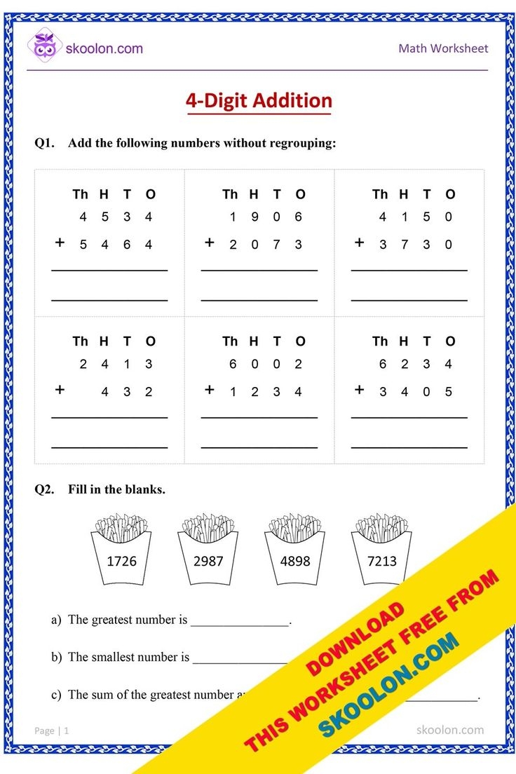 4 Digit Addition Worksheet For Grade 3 And Grade 4