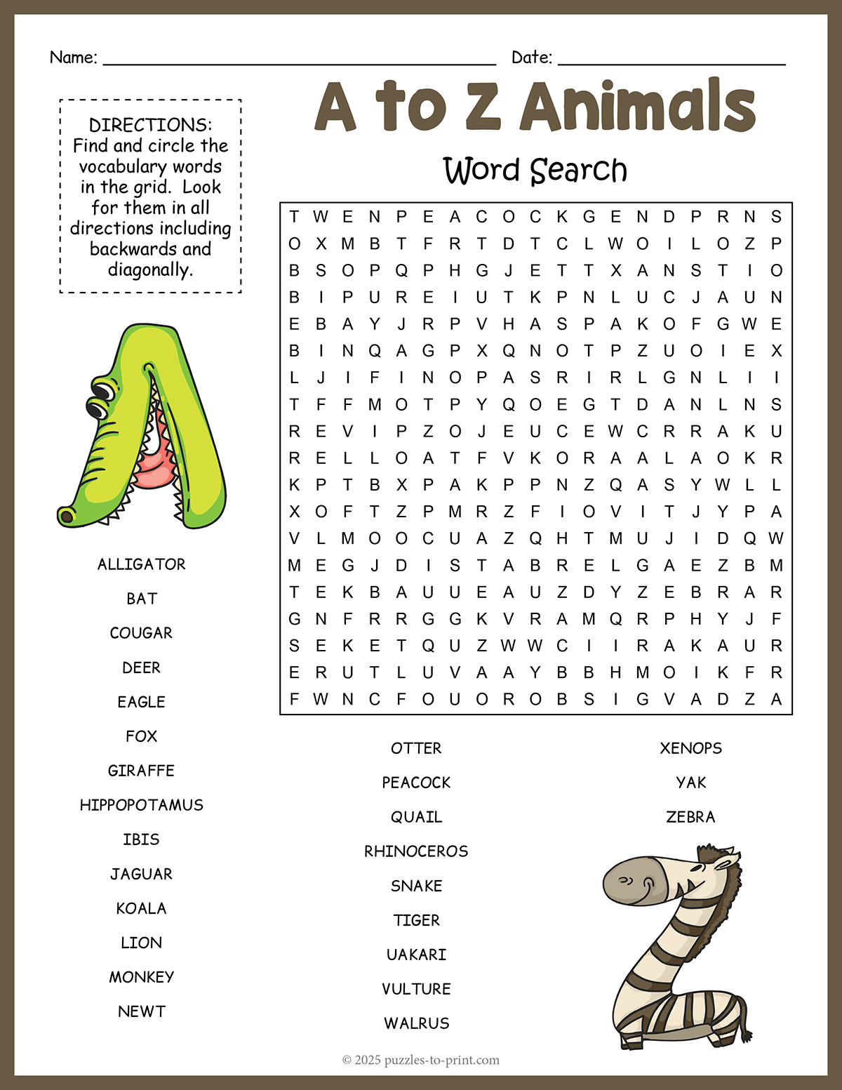 A To Z Animals Word Search Free Printable Easy Challenging A To Z Animals Word Search Free Printable Easy Challenging