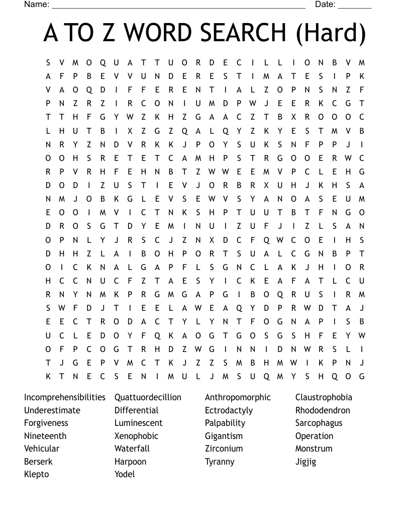 A TO Z WORD SEARCH Hard WordMint A TO Z WORD SEARCH Hard WordMint