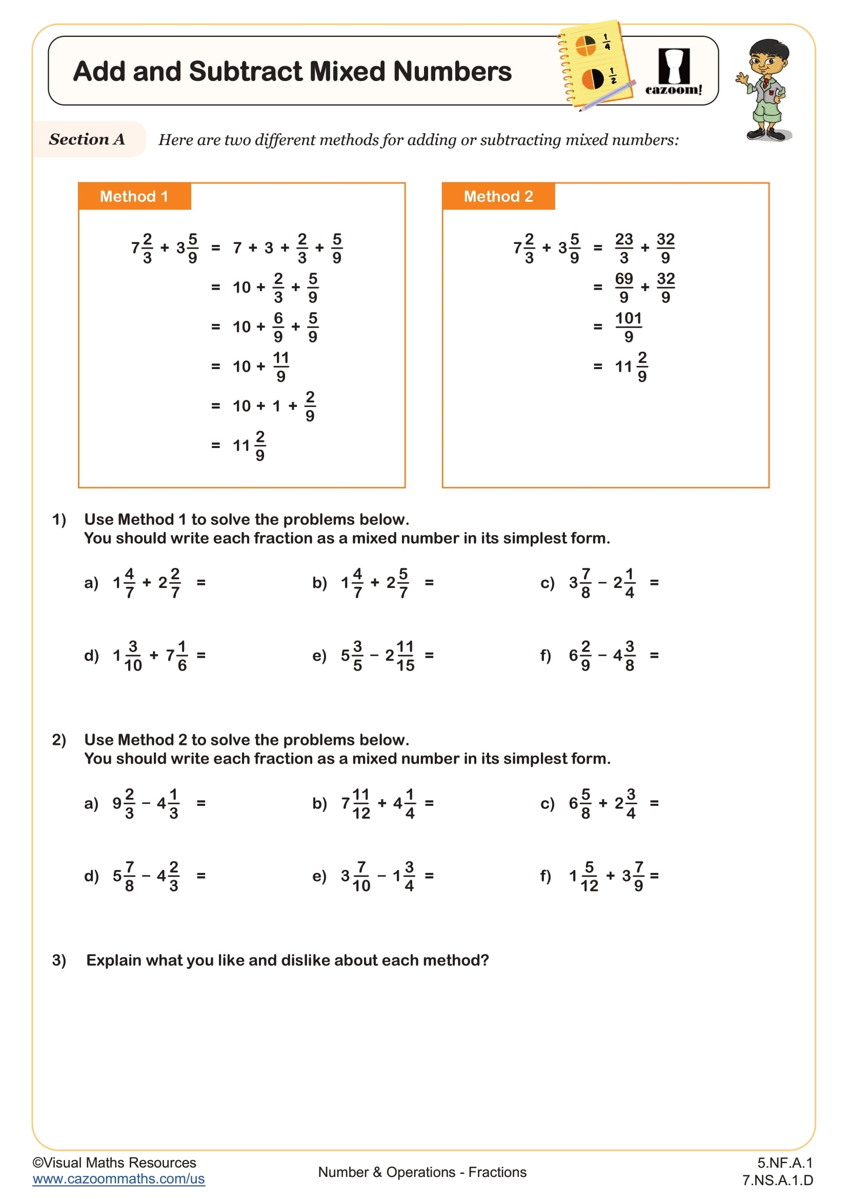 Add And Subtract Mixed Numbers Worksheet Fun And Engaging 5th Grade And 7th Grade Number Operations Worksheet