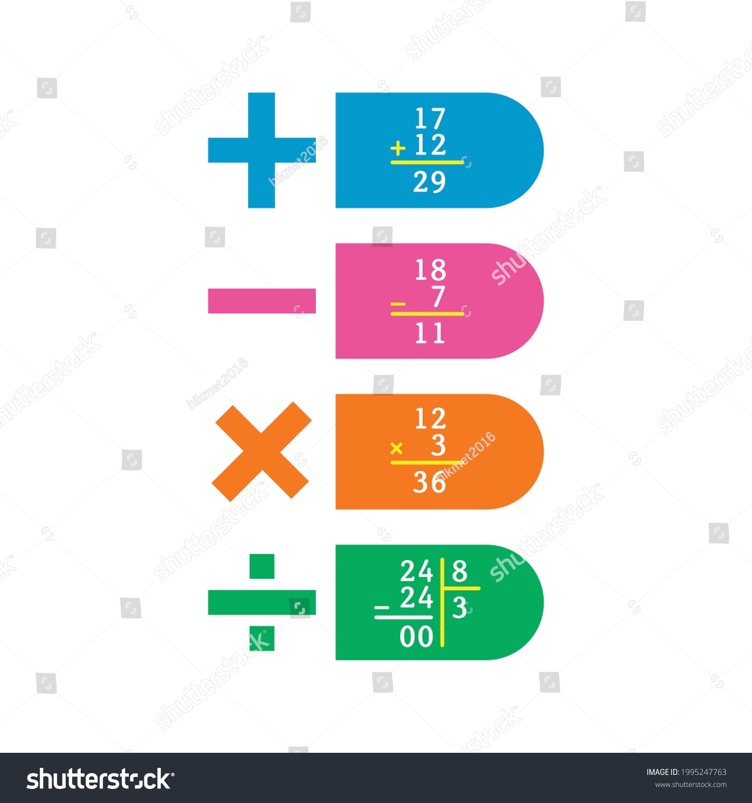 Addition Subtraction Multiplication Division Operations Math Stock Vector Royalty Free 1995247763 Shutterstock