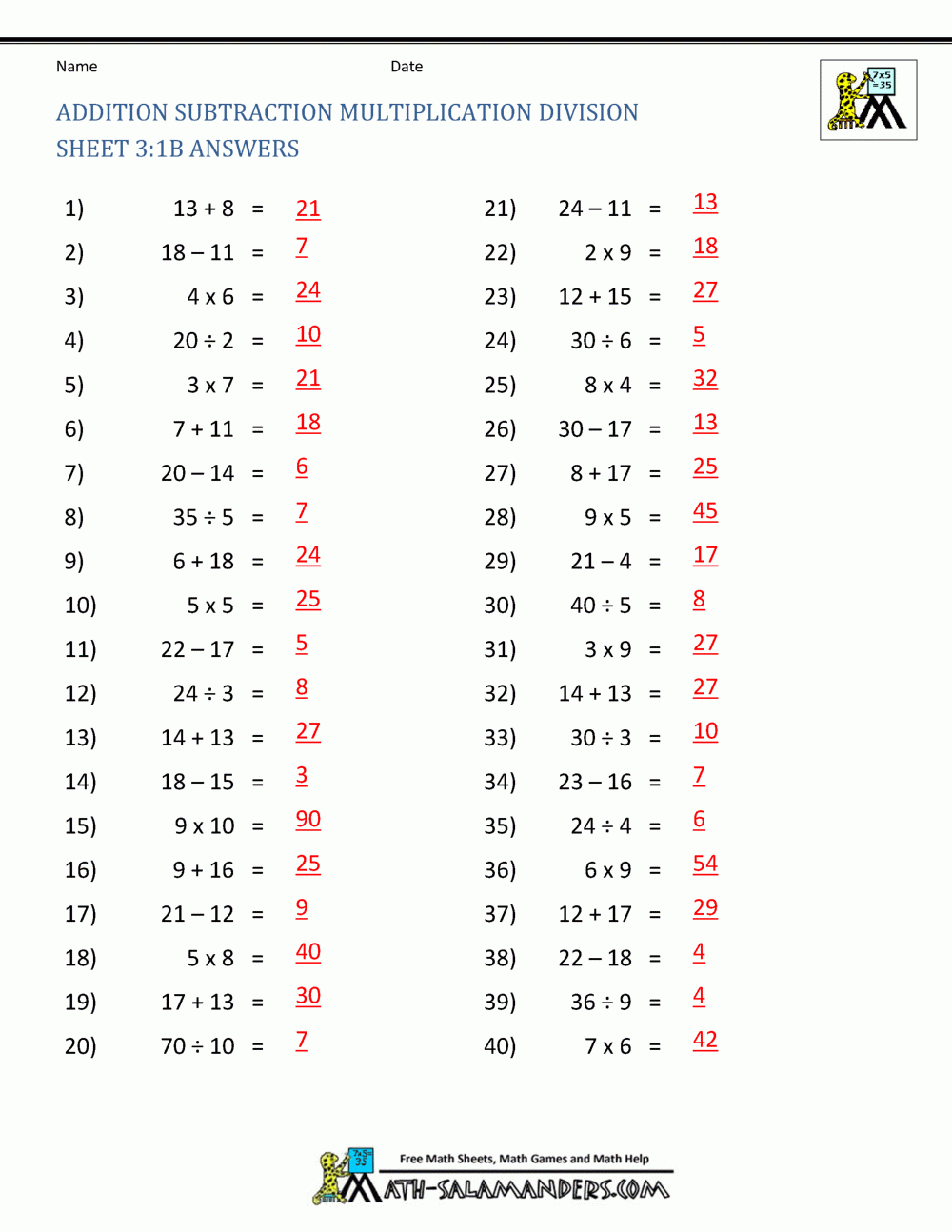 Addition Subtraction Multiplication Division Worksheets Addition Subtraction Multiplication Division Worksheets