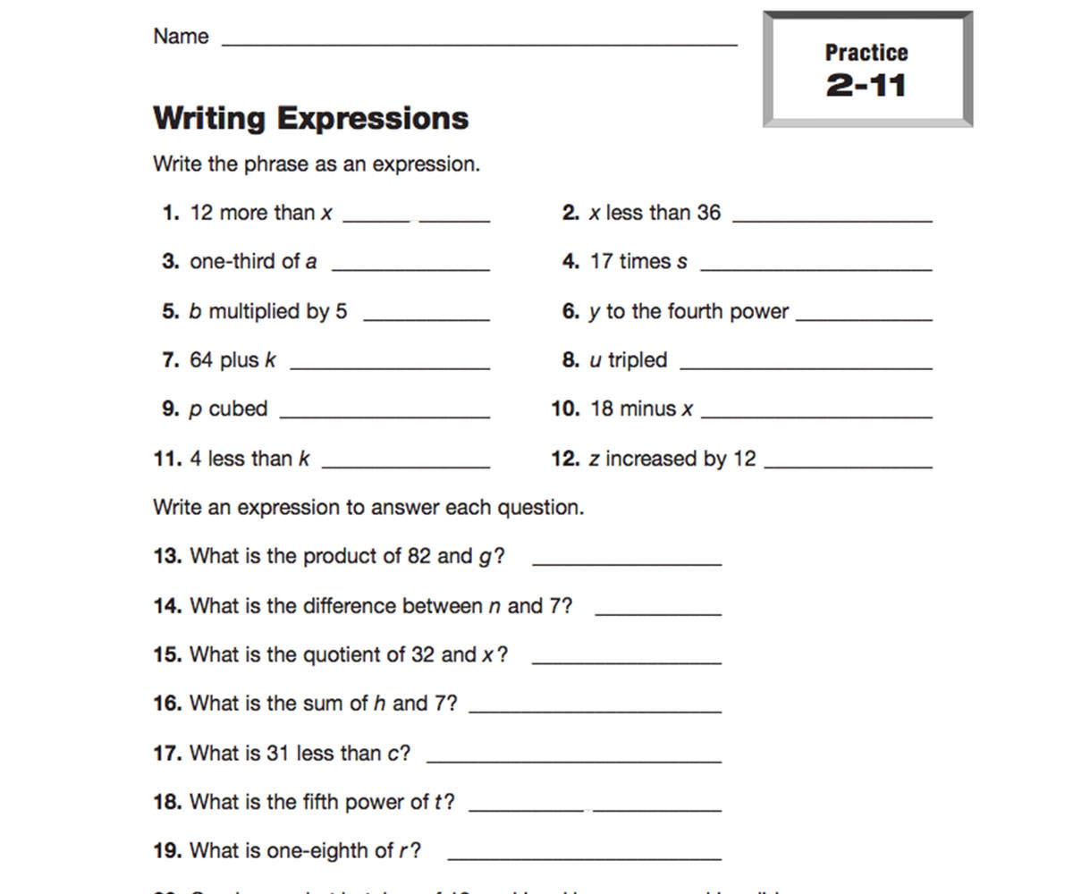 writing algebraic expressions worksheet writing algebraic expressions worksheet