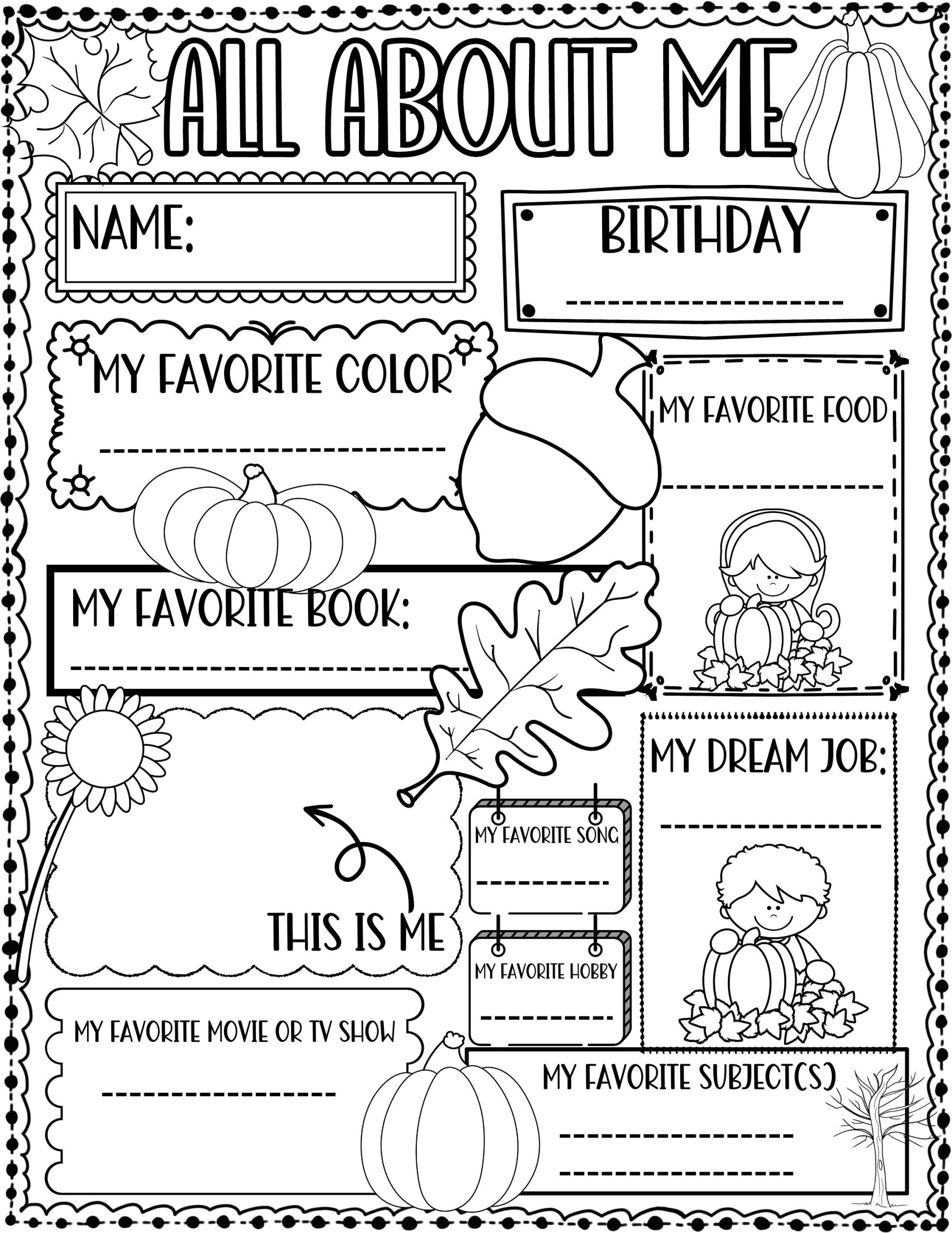 All About Me Worksheet Fall Theme First Day Of School Activity Made By Teachers