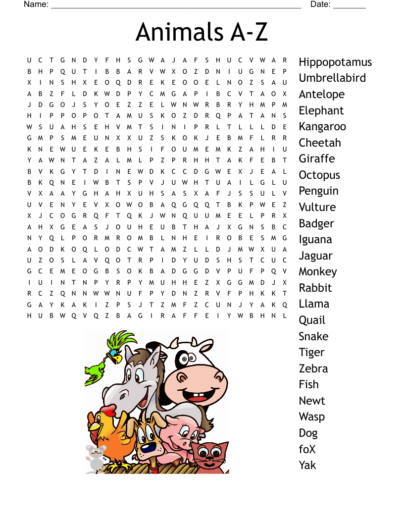 Animals A Z Word Search WordMint Animals A Z Word Search WordMint