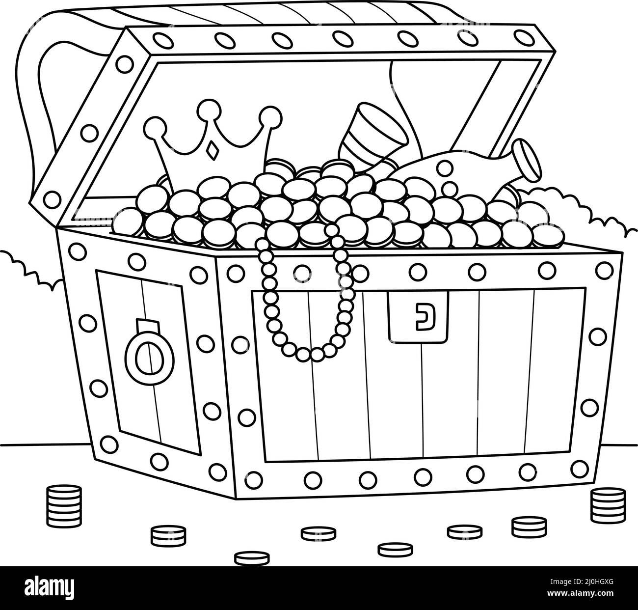Big Treasure Chest Coloring Page For Kids Stock Vector Image Art Alamy